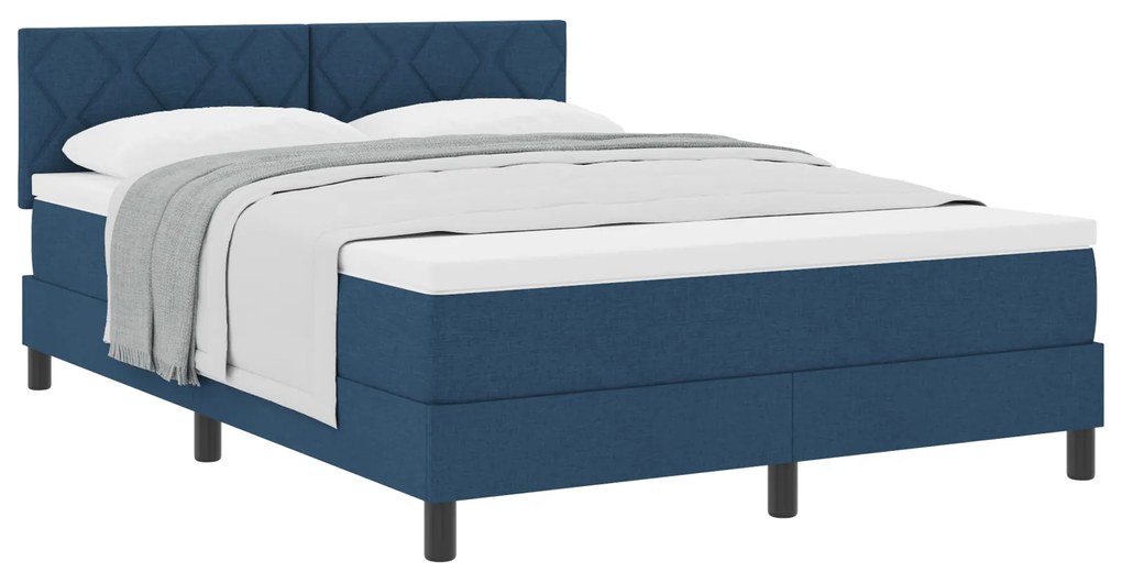 vidaXL Box Spring Κρεβάτι με Στρώμα Μπλε 140x190 εκ. Ύφασμα