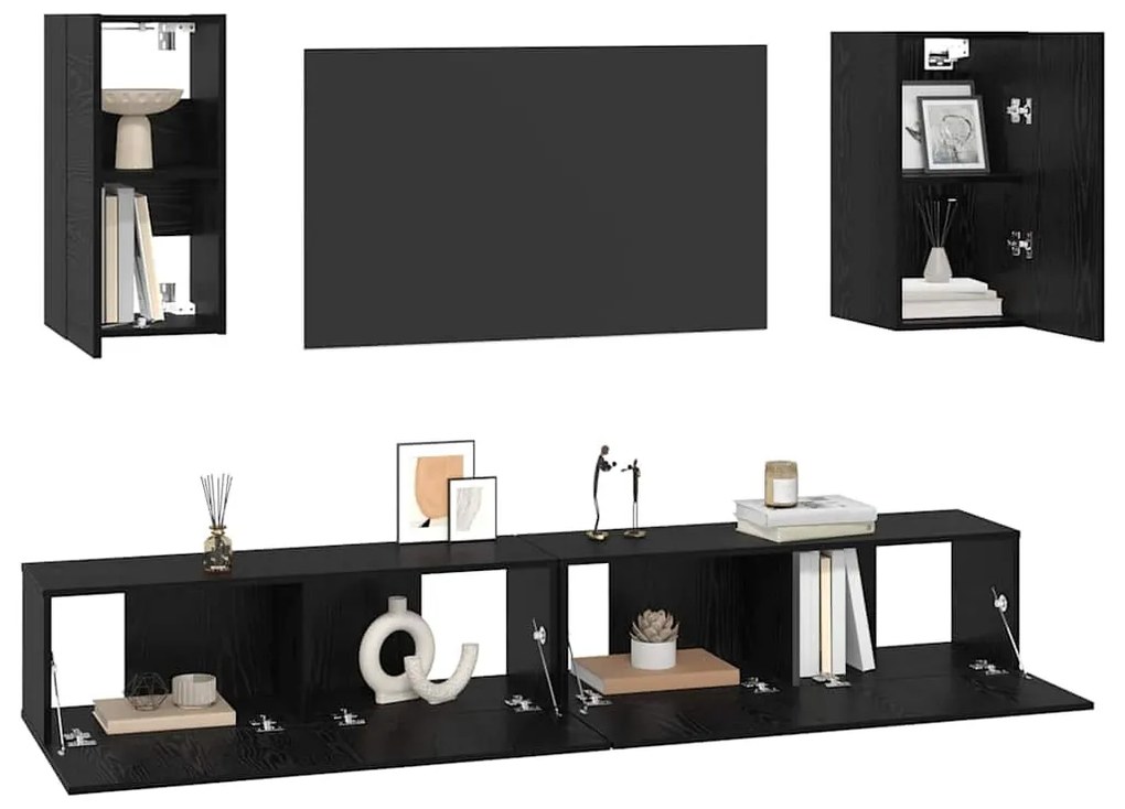 vidaXL Τηλεοπτική Κάβα Τοίχου 3 pcs Μαύρη Οξυά Επεξεργασμένο ξύλο