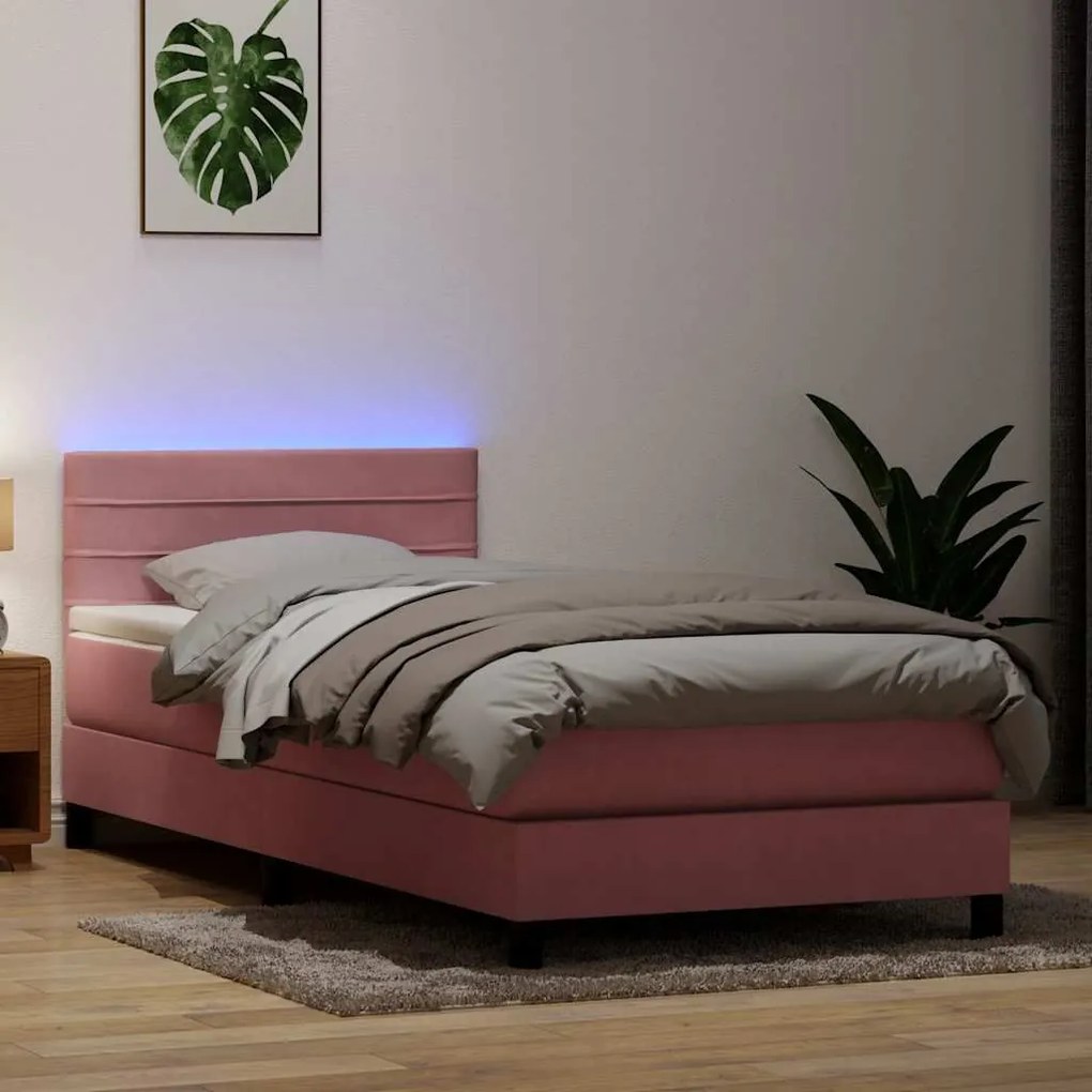 Box Spring κρεβάτι με στρώμα ροζ 80x210 εκ. Βελούδινο - Ροζ