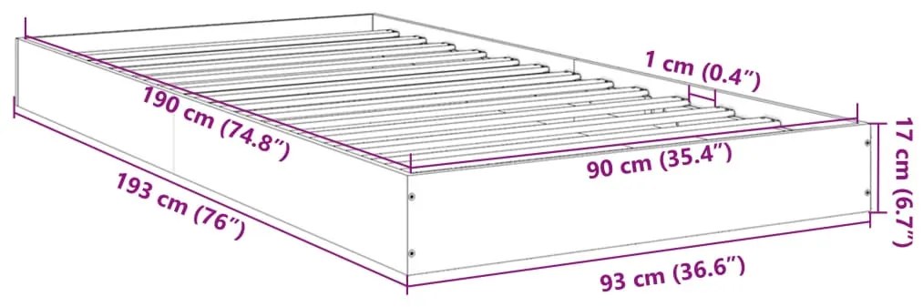 Πλαίσιο Κρεβατιού Γκρι Σκυροδέματος 90 x 190 εκ. Επεξεργ. Ξύλο - Γκρι