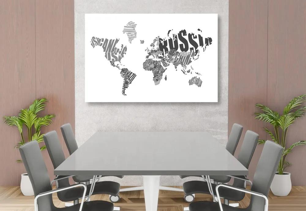 Εικόνα στον παγκόσμιο χάρτη φελλού από επιγραφές σε ασπρόμαυρο - 120x80  transparent