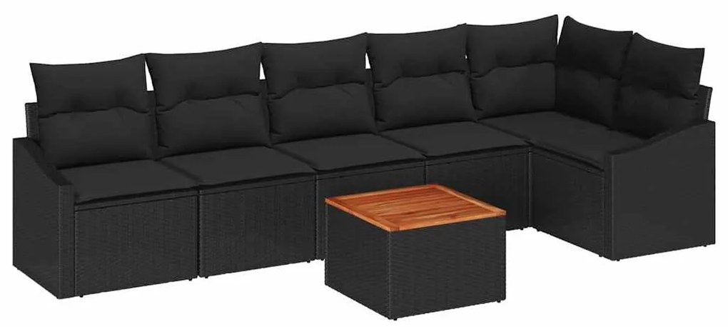 vidaXL Σετ Καναπέ Κήπου με μαξιλάρι 7 pcs Μαύρο Πολυ ράταν