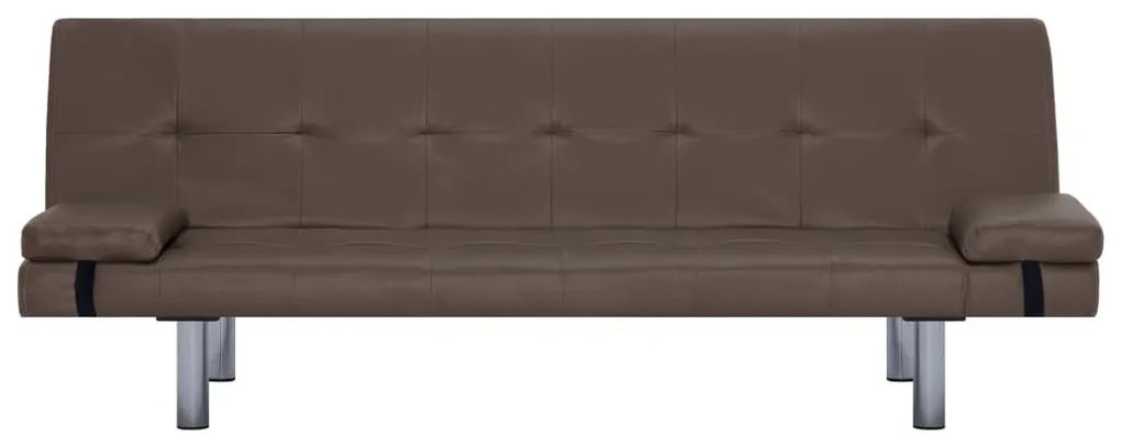 Καναπές - Κρεβάτι με 2 Μαξιλάρια Καφέ από Συνθετικό Δέρμα - Καφέ