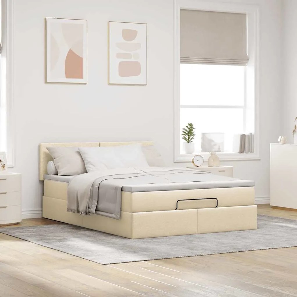 vidaXL Οθωμανικό κρεβάτι με στρώμα Cream 140x200cm ύφασμα