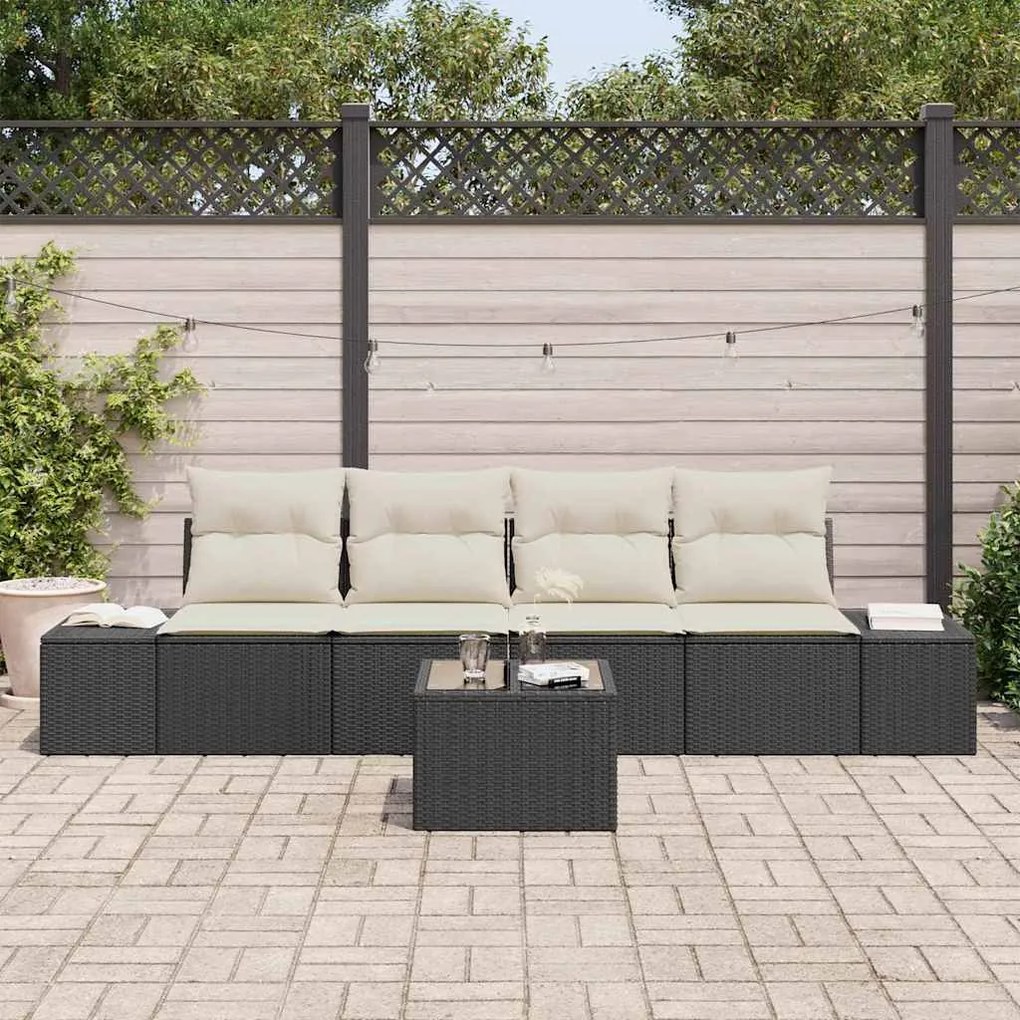 vidaXL Σετ Καναπέ Κήπου με μαξιλάρι 5 pcs Μαύρο, Κρέμα 55 x 55 x 37 εκ