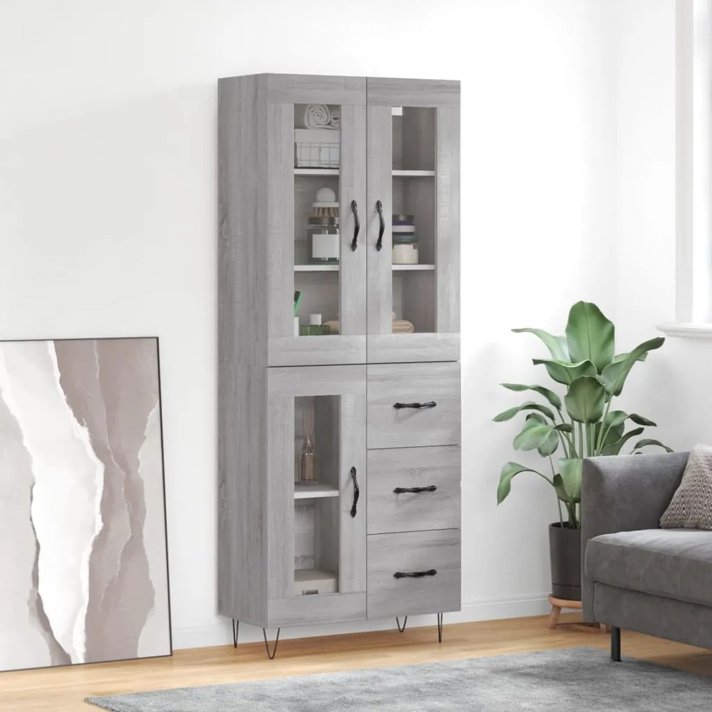 vidaXL Ντουλάπι Γκρι Sonoma 69,5 x 34 x 180 εκ. Επεξεργασμένο Ξύλο