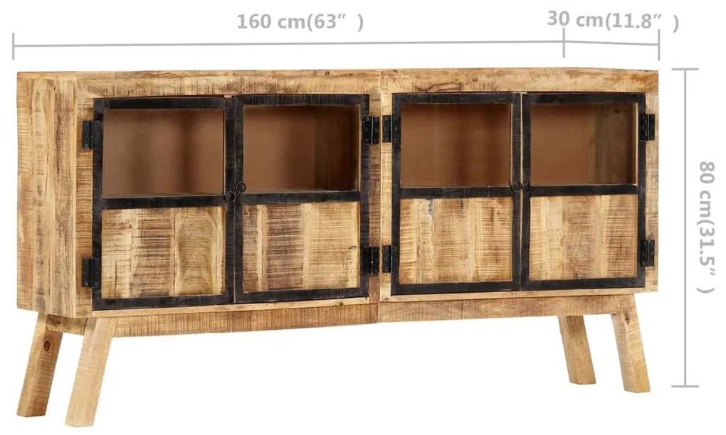vidaXL Μπουφές Καφέ/Μαύρο 160x30x80 εκ. Μασίφ Ακατέργαστο Ξύλο Μάνγκο