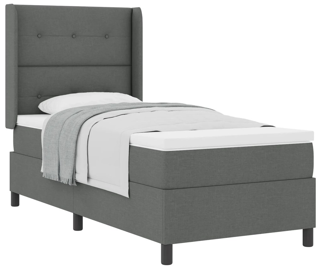 vidaXL κρεβάτι box spring  με στρώμα σκοτεινό γκρι 100x200 εκ. υφασμάτινο