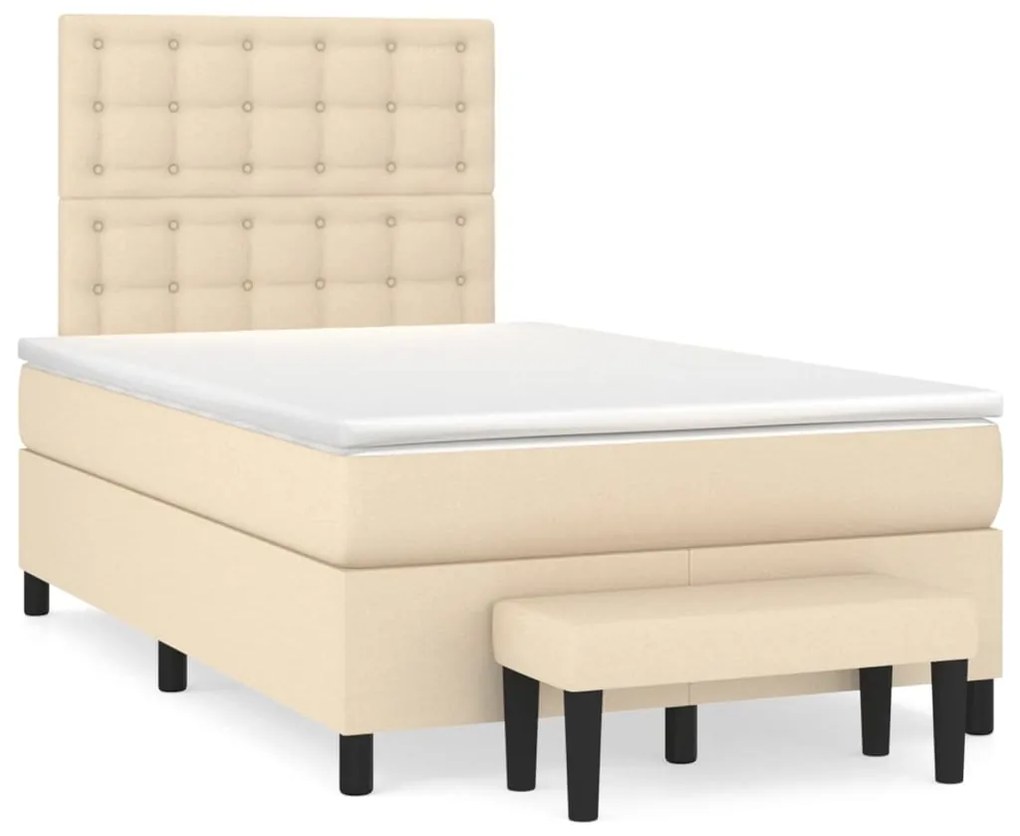 vidaXL Κρεβάτι Boxspring με Στρώμα Κρεμ 120x200 εκ. Υφασμάτινο