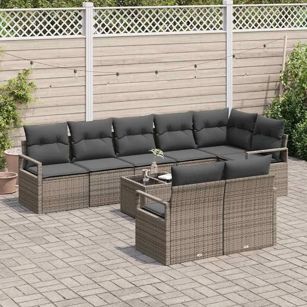 vidaXL Σετ Καναπέ Κήπου 9 pcs Ανοιχτό γκρι Πολυ rattan, βαμμένο ατσάλι
