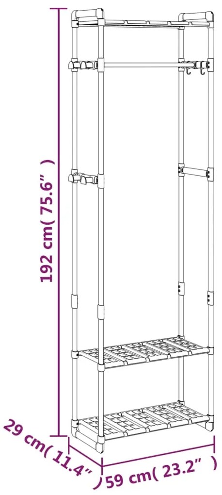 vidaXL Κρεμάστρα Ρούχων με 3 Επίπεδα Ασημί 59x29x192 εκ. Αλουμίνιο