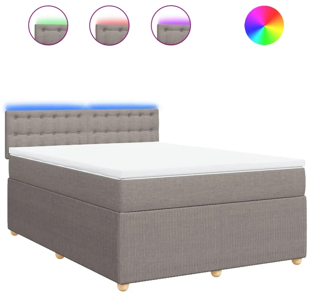 vidaXL Κρεβάτι Boxspring με Στρώμα Taupe 140x190 εκ. Υφασμάτινο