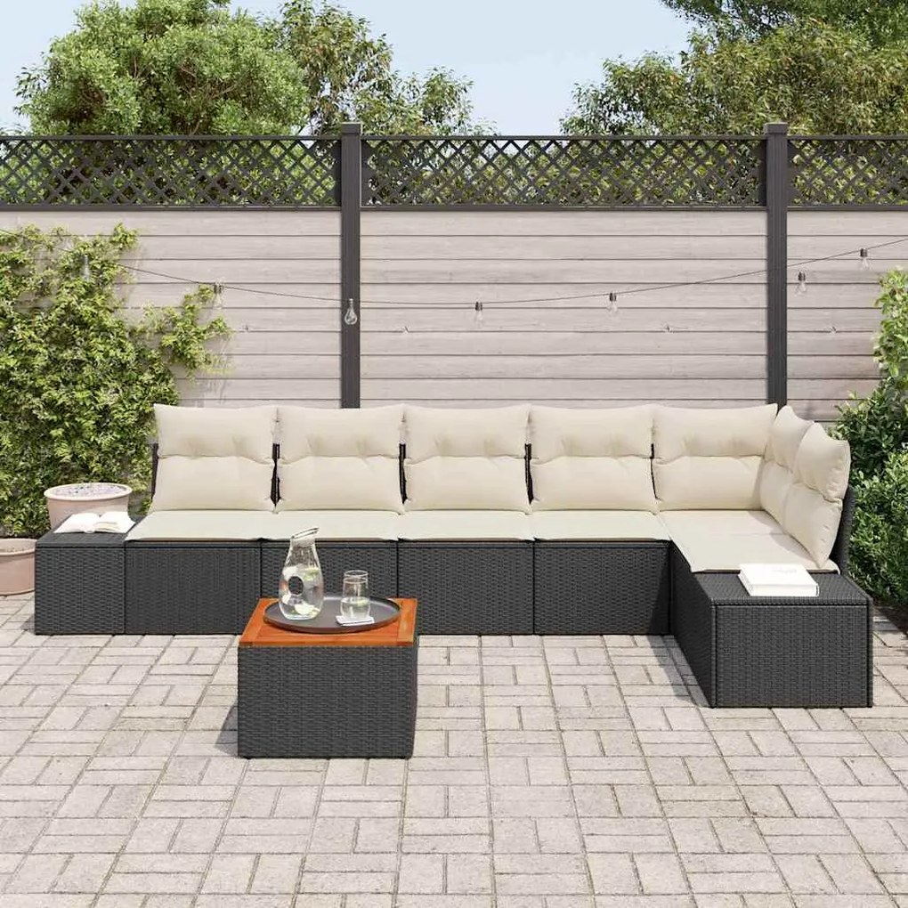 vidaXL Σετ Καναπέ Κήπου με μαξιλάρι 7 pcs Μαύρο Πολυ ράταν