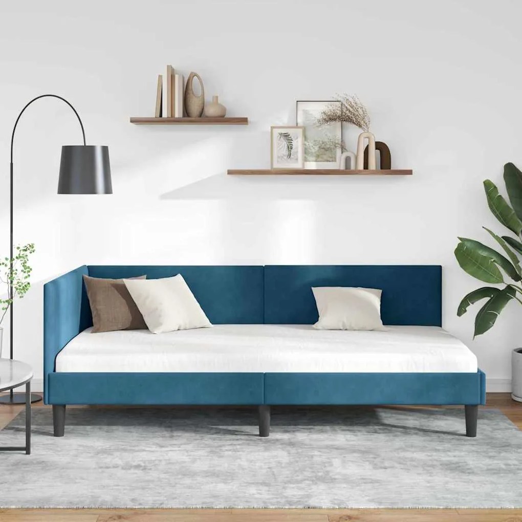 vidaXL Κρεβάτι Γωνίας Μπλε 80 x 200 cm Βελούδο και Εργοστασιακό ξύλο