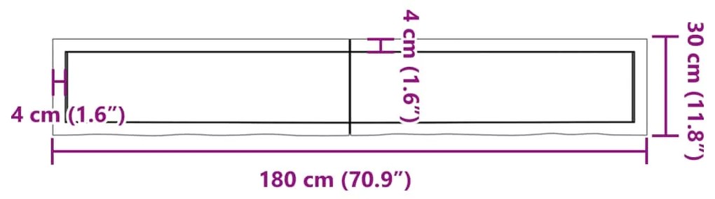Πάγκος Μπάνιου Σκούρο Καφέ 180x30x(2-4) εκ. Επεξεργ. Μασίφ Ξύλο - Γκρι