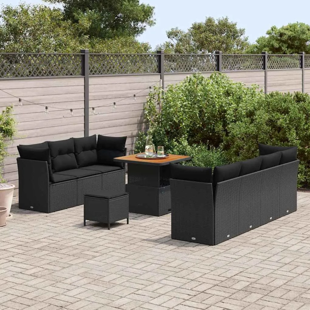 vidaXL Σετ Καναπέ Κήπου Ρυθμιζόμενο ύψος 10 pcs Μαύρο συνθετικό ρατάν