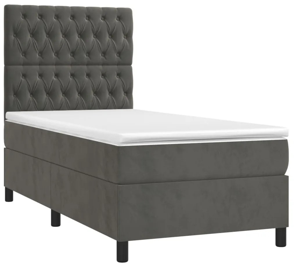 Κρεβάτι Boxspring με Στρώμα Σκούρο Γκρι 90x190 εκ. Βελούδινο - Γκρι