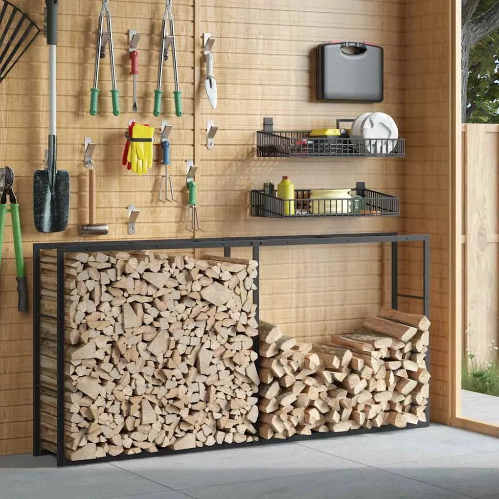 vidaXL Ράφι για καυσόξυλα Μαύρο 100x30x209 cm Χάλυβας