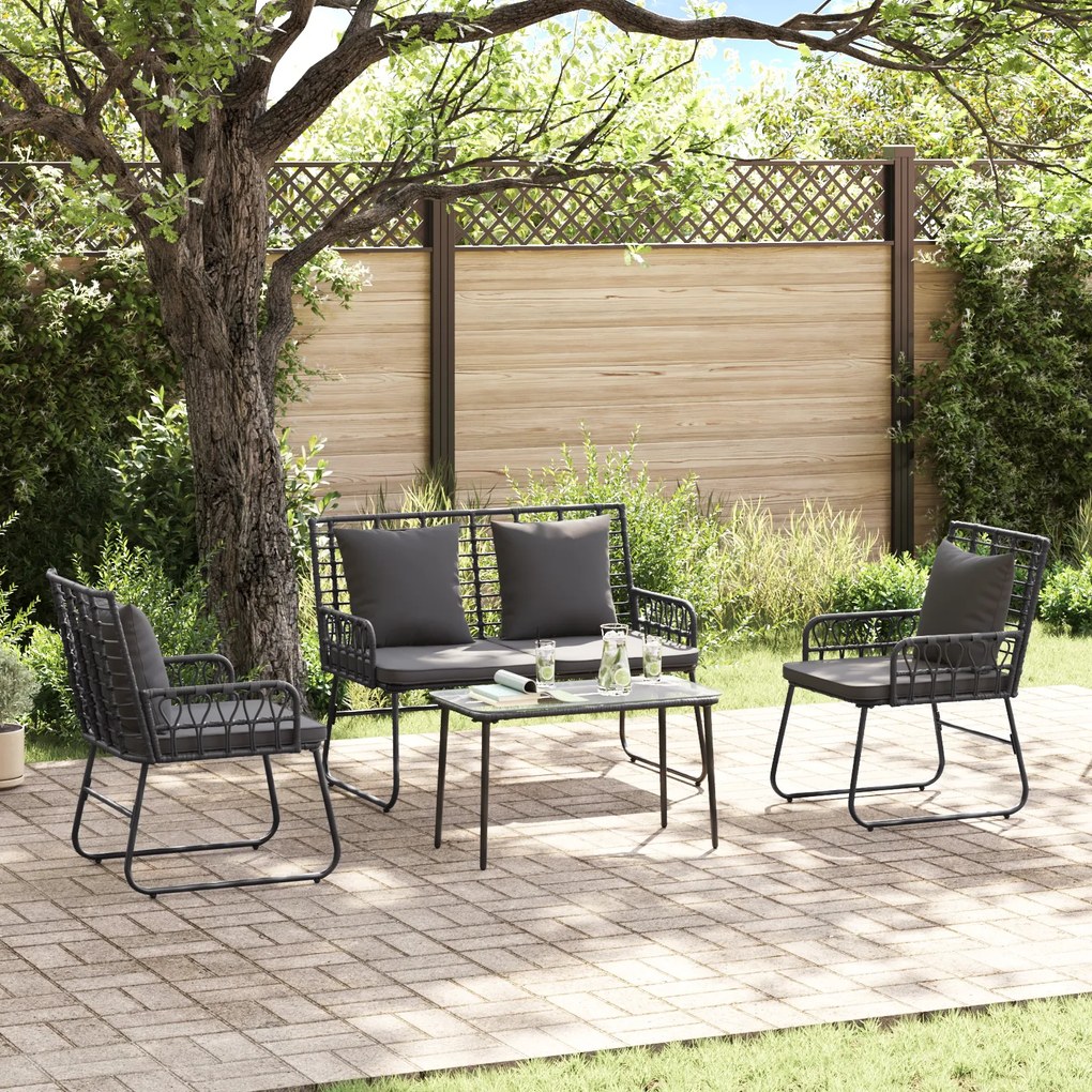 vidaXL Σέτ φαγητού για κήπο 3 pcs Μαύρο, Ανθρακί Πολυ rattan, ατσάλι