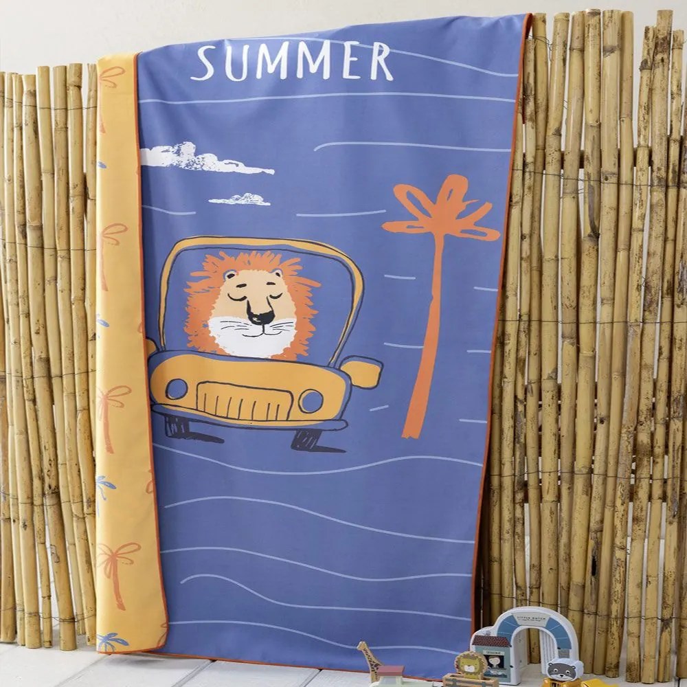 Πετσέτα Θαλάσσης Παιδική Lion Trip Blue-Orange Nima Beach 70x140cm Microfiber