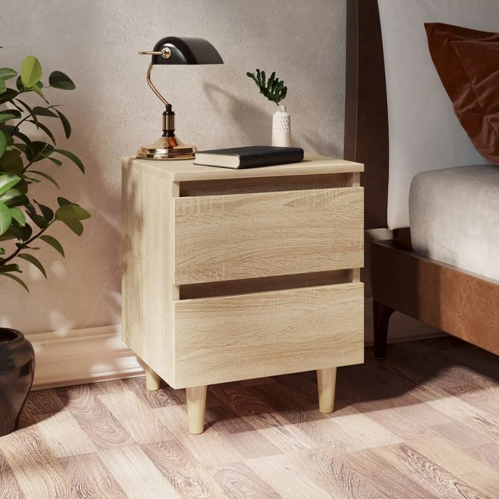 Κομοδίνα 2 τεμ. Sonoma Δρυς 40x35x50εκ. Πόδια από Ξύλο Πεύκου - Καφέ