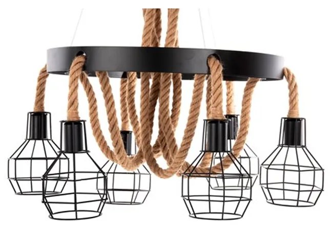 Artekko Hemp Rope Φωτιστικό Οροφής 8φωτο (Ε27) με Μαύρο Μέταλλο/Σχοινί (65x65x15)cm - 023-3315