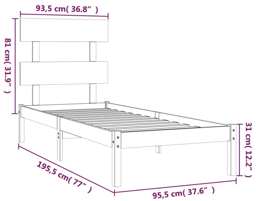 vidaXL Πλαίσιο Κρεβατιού Λευκό 90 x 190 εκ. Μασίφ Ξύλο Single