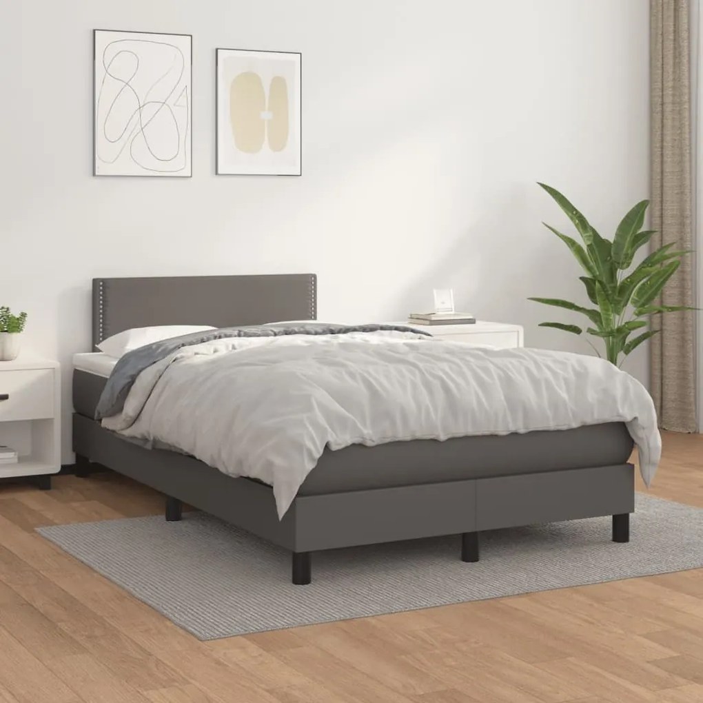 Κρεβάτι Boxspring με Στρώμα Γκρι 120x190εκ. από Συνθετικό Δέρμα - Γκρι