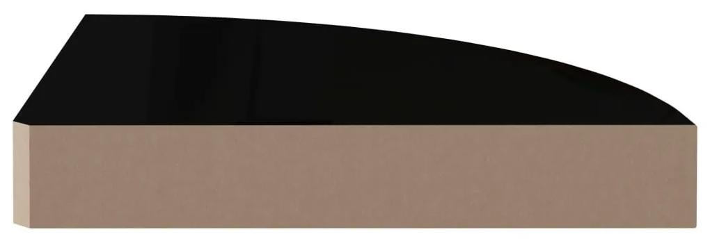 Ράφια Τοίχου Γωνιακά 2 Τεμ. Γυαλιστερό Μαύρα 25x25x3,8εκ. MDF - Μαύρο