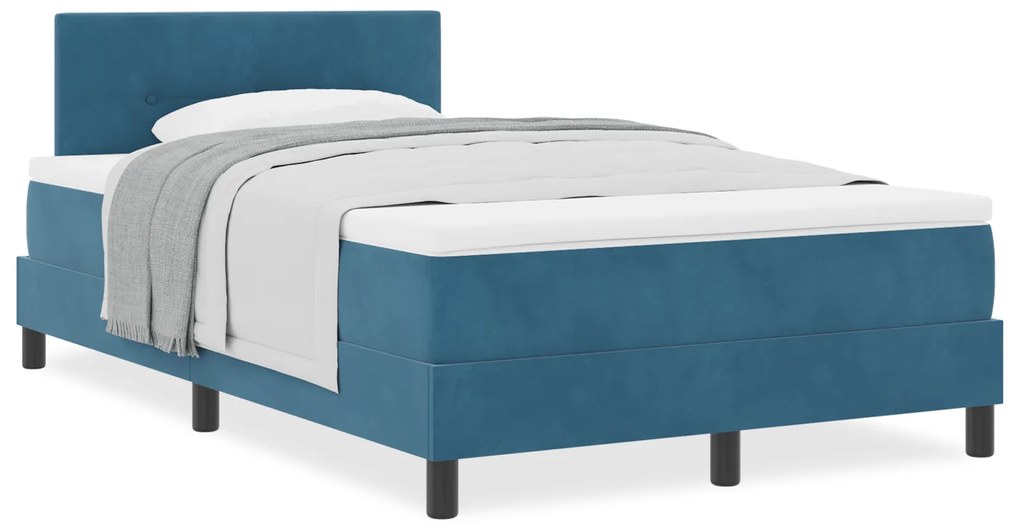 vidaXL κρεβάτι box spring με στρώμα σκούρο μπλε μικρό διπλό βελούδο