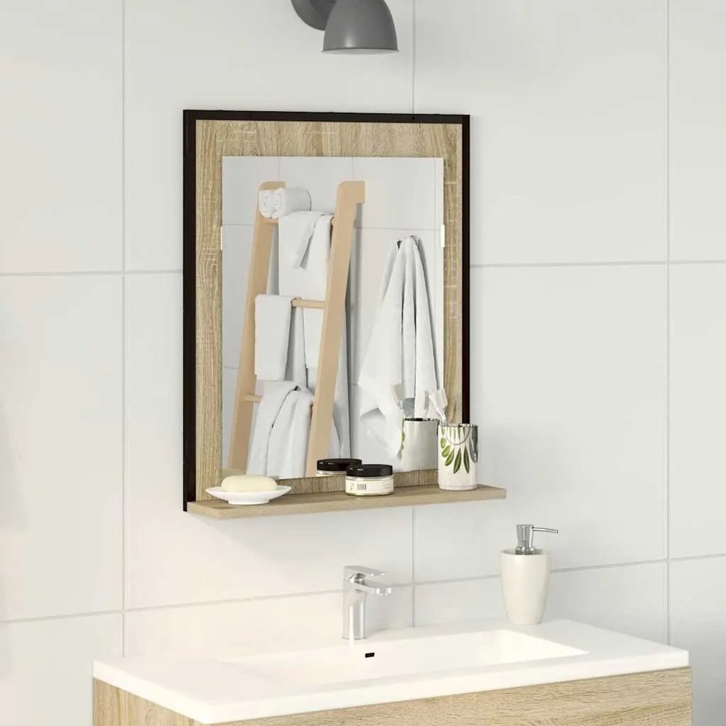 vidaXL Καθρέφτης Μπάνιου Μαύρο 50 x 12 x 60 εκ Επεξεργασμένο ξύλο