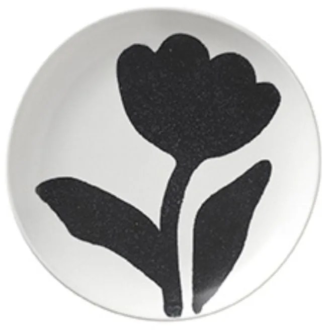 Πιάτο Βουτύρου Flora Ζωγραφισμένο Στο Χέρι Stoneware Άσπρο-Μαύρο Ø15 x H2 cm Broste Copenhagen