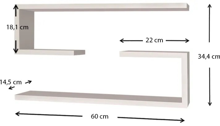 Ραφιέρα τοίχου Jenika Megapap 2 τεμαχίων χρώμα λευκό 60x14,5x18εκ.