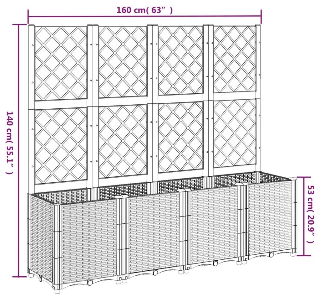 Ζαρντινιέρα Κήπου με Καφασωτό Μαύρο 160 x 40 x 140 εκ. από PP - Μαύρο