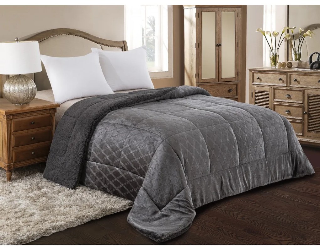 Κουβερτοπάπλωμα Ανάγλυφο Flannel/Sherpa 220×240 ADAM HOME (820) ANTHRACITE 220X240