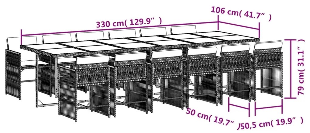 vidaXL Σετ Τραπεζαρίας Κήπου 13 τεμ. Μπεζ Συνθ. Ρατάν με Μαξιλάρια