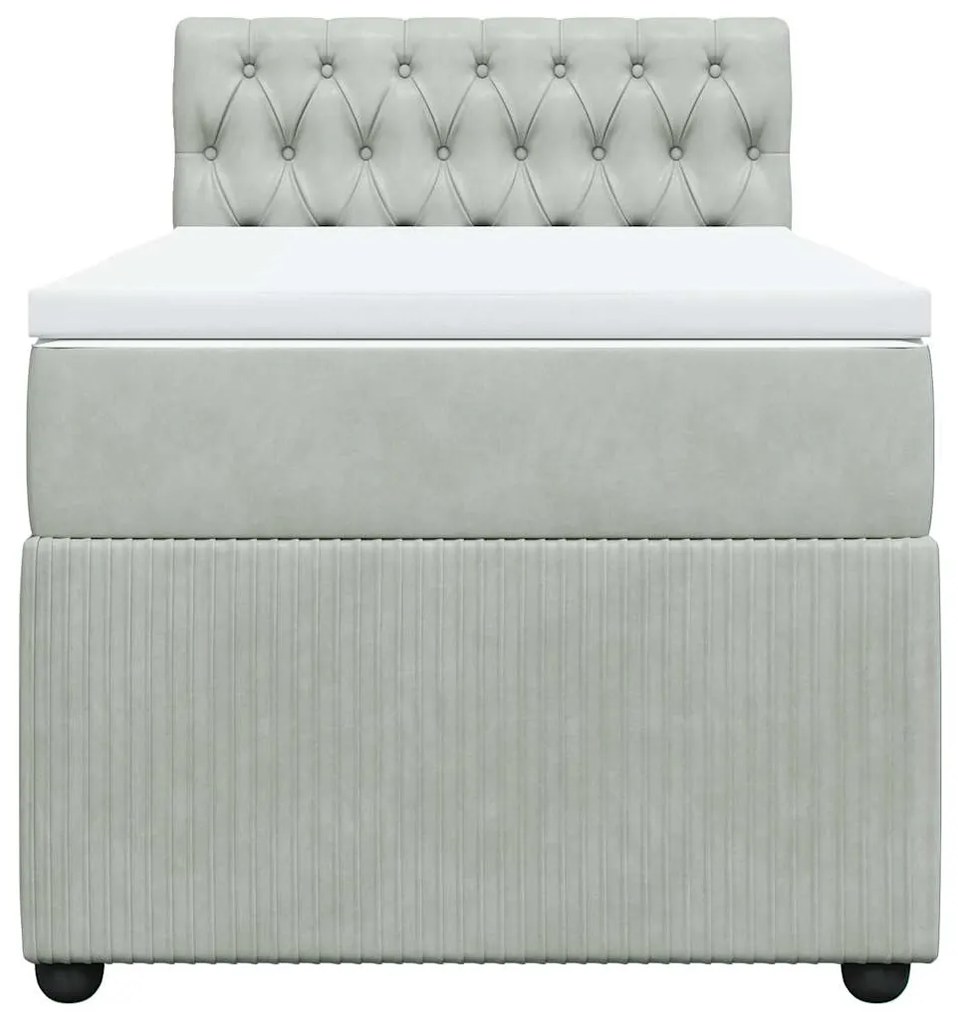 vidaXL Κρεβάτι Boxspring με Στρώμα Ανοιχτό Γκρι 90x190 εκ. Βελούδινο