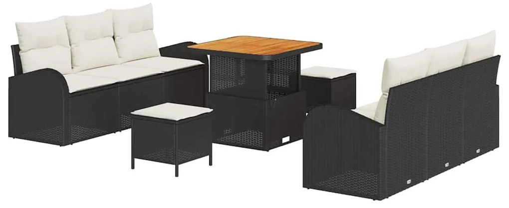vidaXL Σετ Καναπέ Κήπου με μαξιλάρι 9 pcs Μαύρο, Κρέμα 80 x 80 x 71 cm