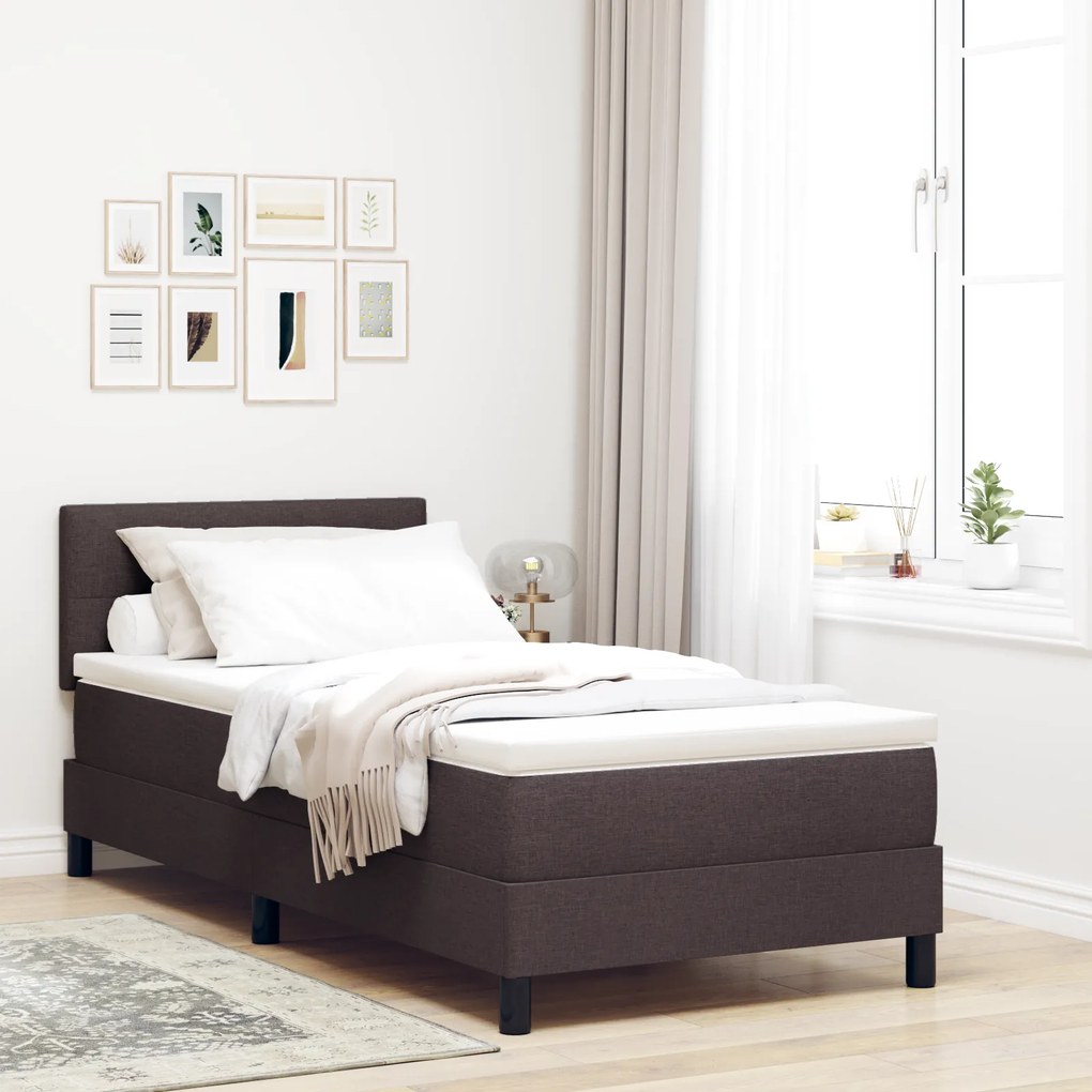 vidaXL κρεβάτι Box Spring με στρώμα και LED Σκούρο Καφέ 90x200 εκ. Υφάσματος