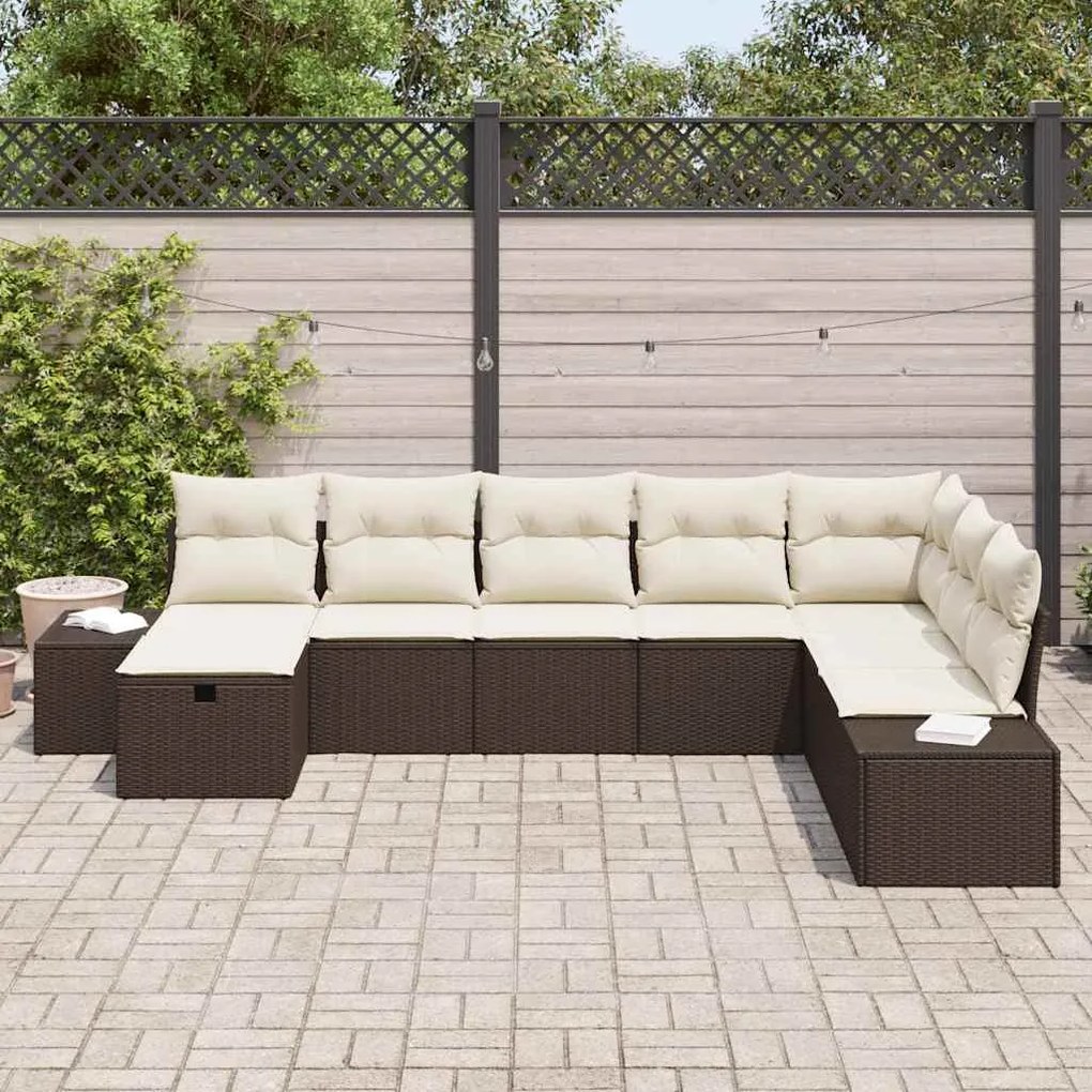 vidaXL Σετ Καναπέ Κήπου με μαξιλάρι 8 pcs Καφέ Πολυ ράταν