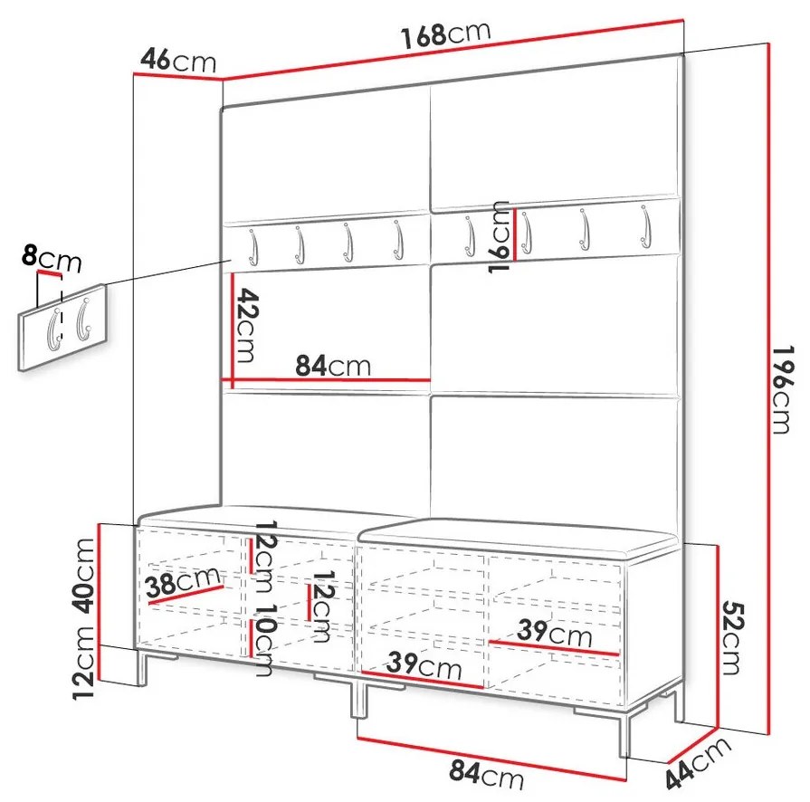 Σετ διαδρόμου Hartford F101, 196x168x46cm, 32 kg, Μαύρο, Οικολογικό δέρμα, Πλαστικοποιημένη μοριοσανίδα, Εντοιχισμένη, Τοίχου | Epipla1.gr