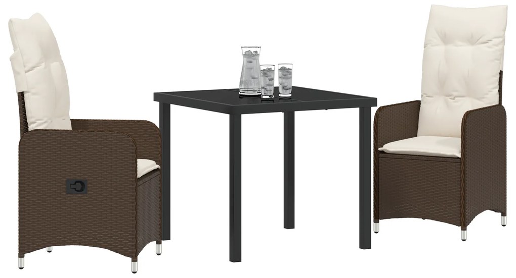 vidaXL Σετ 3 Τμχ Επίπλων Κήπου με Μαξιλάρια Καφέ Poly Rattan