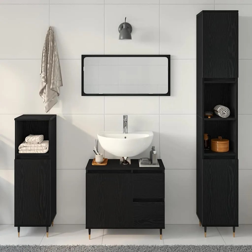 vidaXL Σετ Επίπλων Μπάνιου με πόρτα 3 pcs Μαύρη Οξυά 30 x 30 x 190 εκ