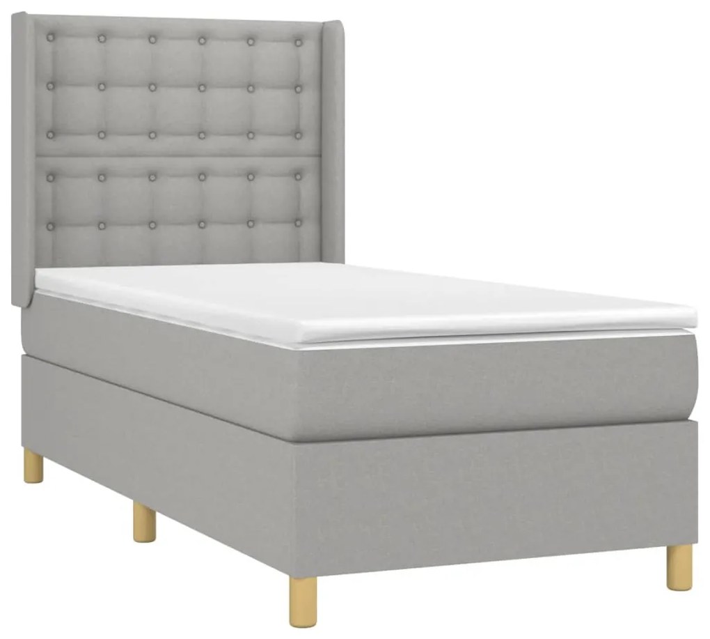 vidaXL Κρεβάτι Boxspring με Στρώμα &amp; LED Αν.Γκρι 90x200 εκ. Υφασμάτινο