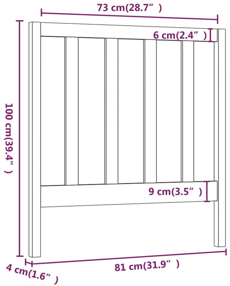 vidaXL Κεφαλάρι Κρεβατιού Μαύρο 81 x 4 x 100 εκ. από Μασίφ Ξύλο Πεύκου