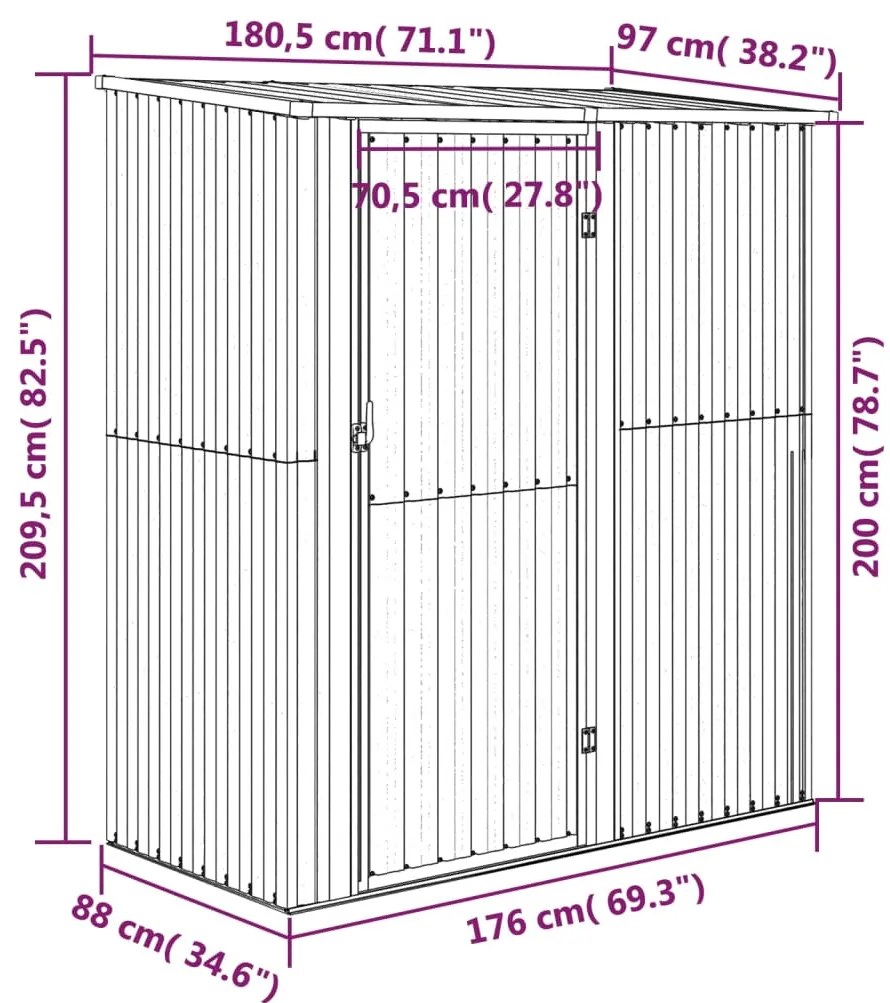 vidaXL Αποθήκη Κήπου 180,5 x 97 x 209,5 εκ. με Ξύλινη Όψη από Γαλβανισμένο Ατσάλι