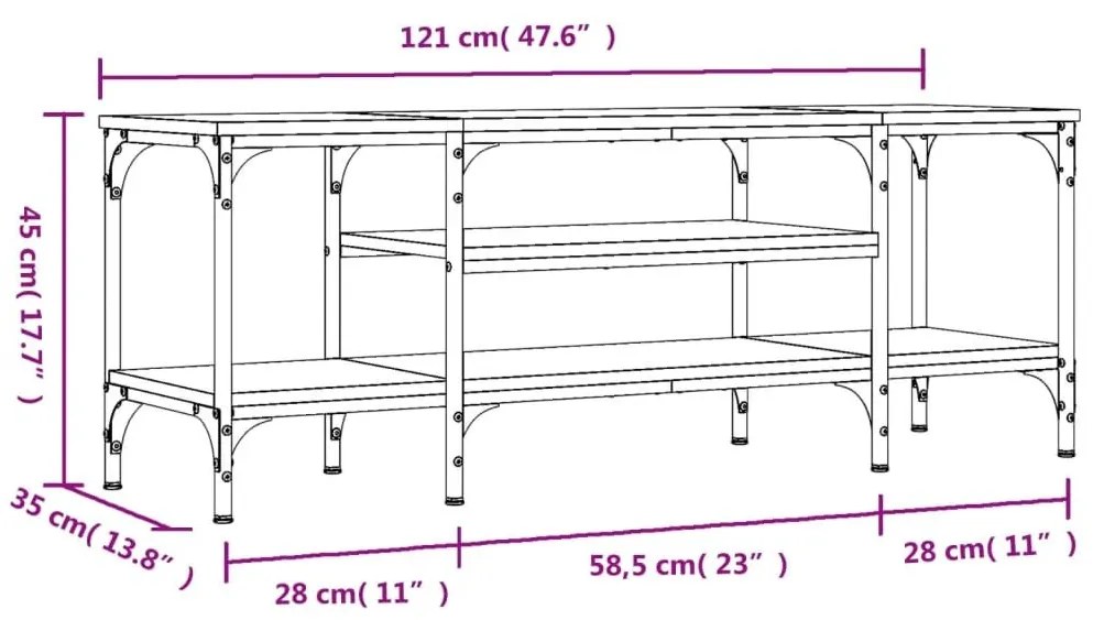 Έπιπλο Τηλεόρασης Καπνιστή Δρυς 121x35x45 εκ. Επεξ. Ξύλο/Σίδερο - Καφέ