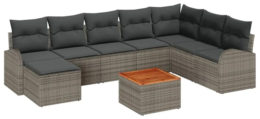 vidaXL Σετ Καναπέ Κήπου με μαξιλάρι 9 pcs Γκρι συνθετικό ρατάν
