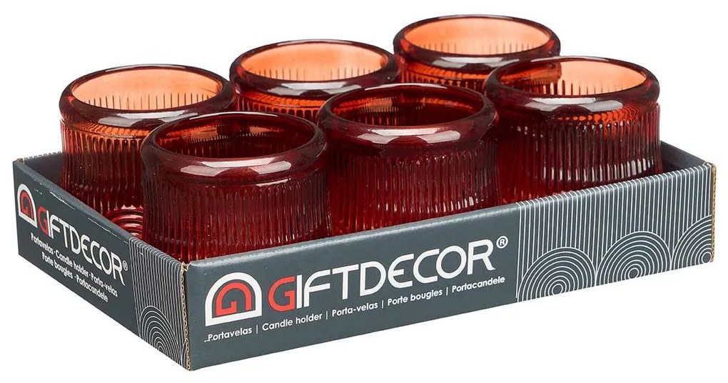 Κηροπήγιο Gift Decor Πορτοκαλί Πλακίδιο Κρυστάλλινο 9 x 9,5 x 9 cm Ρίγες (12 Μονάδες)