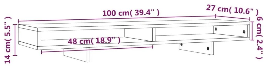 Βάση Οθόνης Καφέ Μελί 100 x 27 x 14 εκ. από Μασίφ Ξύλο Πεύκου - Καφέ